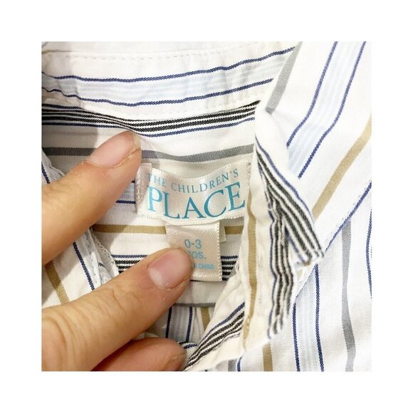 The Childrens Place Boys 0-3 Month White Striped Casual Button Down Long Sleeve - Picture 3 of 4